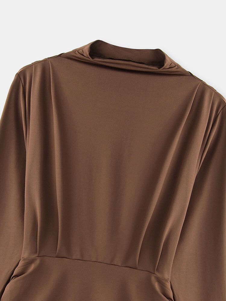 Kobiety W Jednolitym Kolorze Z Marszczonymi Detalami Z Długim Rękawem Casual Mini Sukienki