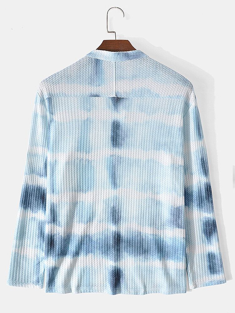 Męska Koszula Henley Z Długim Rękawem Z Waflami W Kolorze Tie-dye