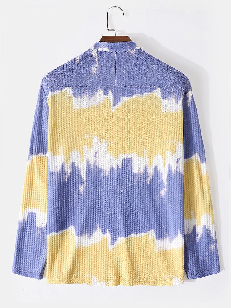 Męska Koszula Henley Z Długimi Rękawami W Kształcie Wafla W Kolorze Tie-dye