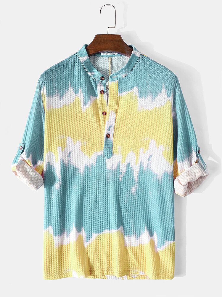 Męska Koszula Henley Z Długimi Rękawami W Kształcie Wafla W Kolorze Tie-dye