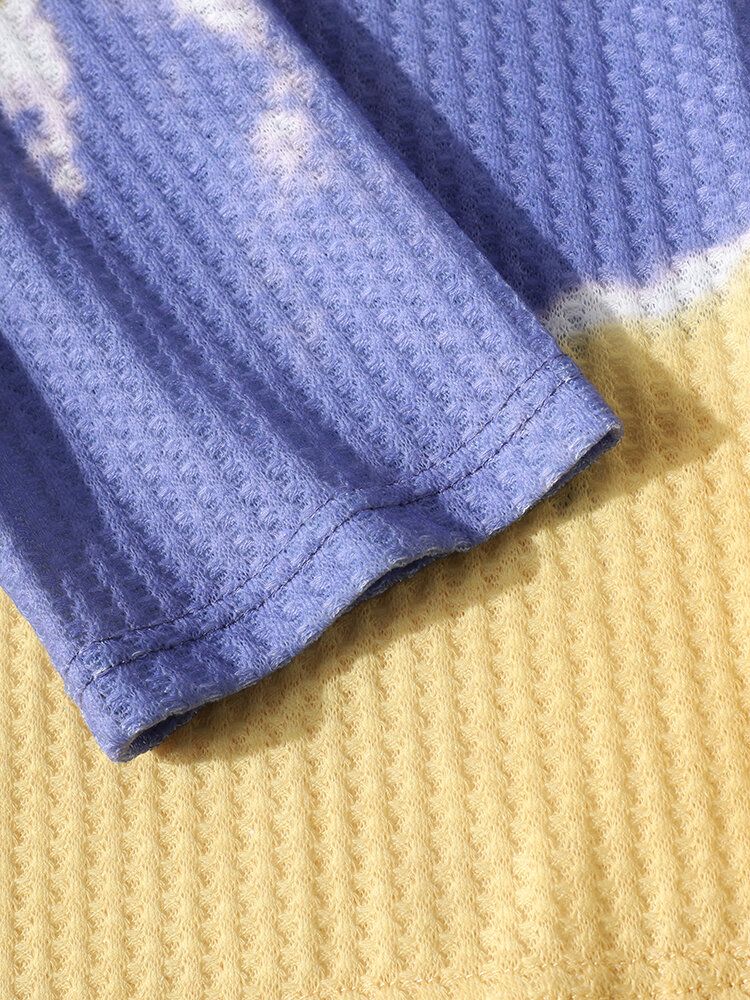 Męska Koszula Henley Z Długimi Rękawami W Kształcie Wafla W Kolorze Tie-dye
