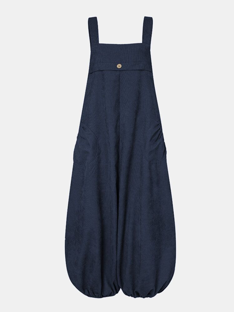 Damski Sztruksowy Kombinezon Bez Rękawów Z Lekkim Kroczem W Stylu Vintage