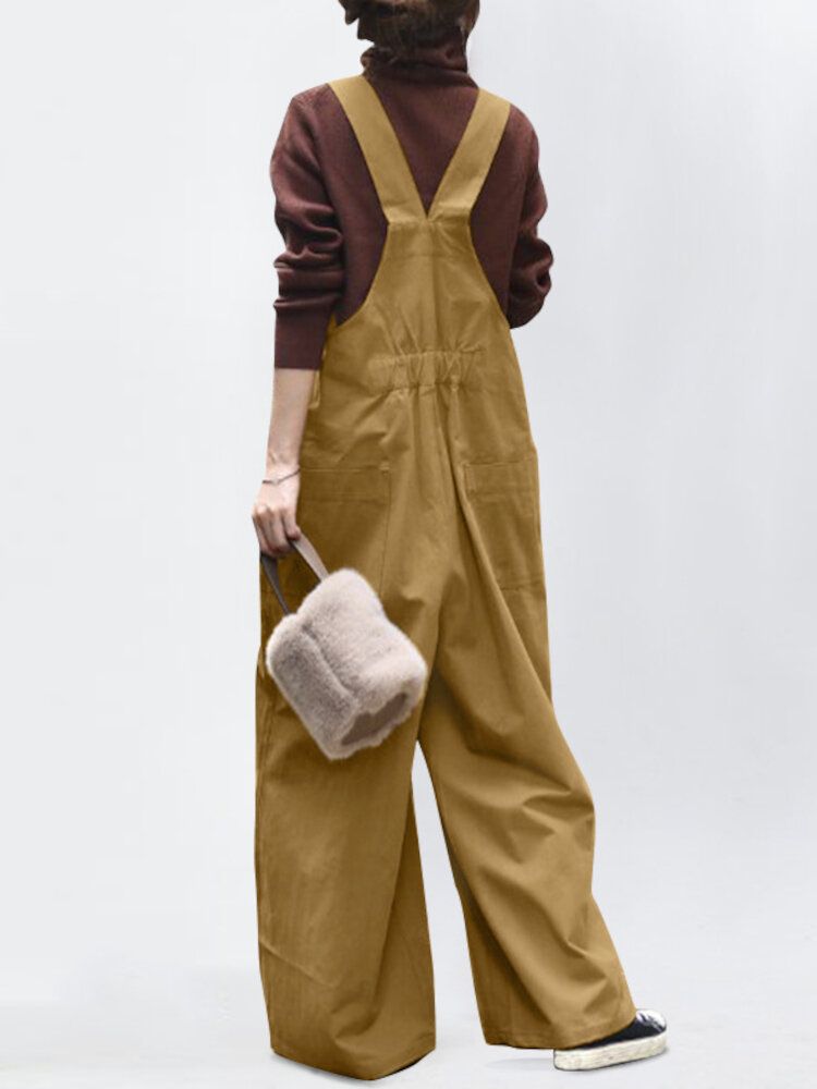 Damskie Paski W Stylu Vintage Jednolity Kolor Casual Kombinezon Z Elastyczną Talią Z Kieszenią