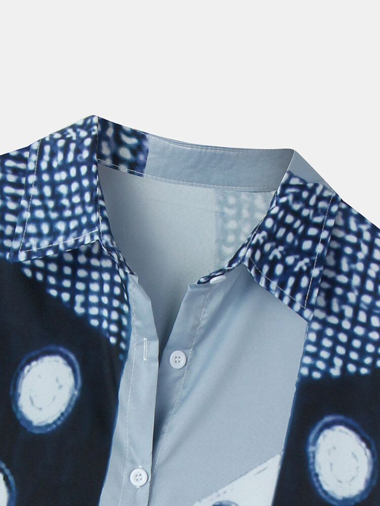 Kobiety Mieszane Polka Dot Drukowane Patchwork Z Długim Rękawem Lapel Casual Stylowa Bluzka