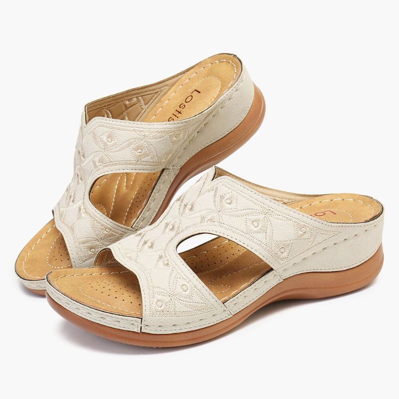 Kobiety Hafty Open Toe Wygodne Casual Slip On Letnie Sandały Na Koturnie