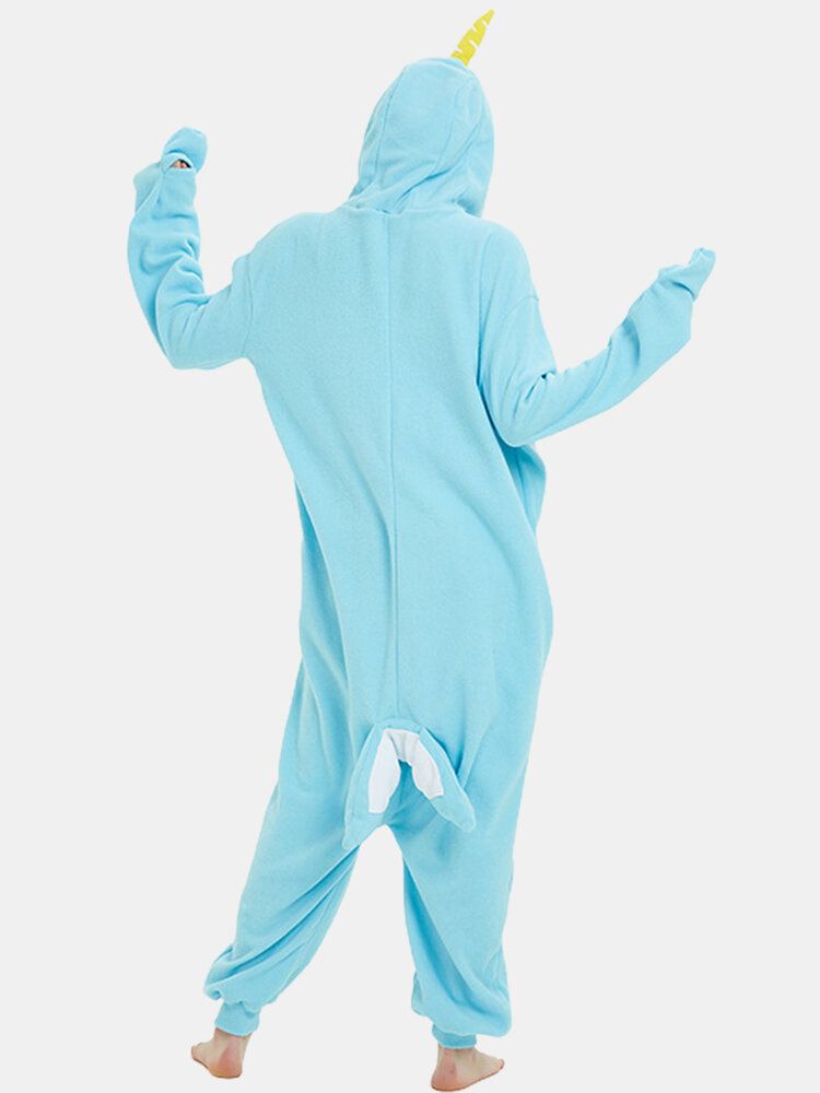 Kobiety Śliczne Narwhal Patchwork Polar Kombinezon Domowy Luźne Kombinezony Z Kapturem Zwierząt