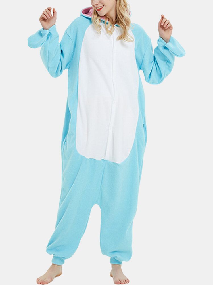 Kobiety Śliczne Narwhal Patchwork Polar Kombinezon Domowy Luźne Kombinezony Z Kapturem Zwierząt