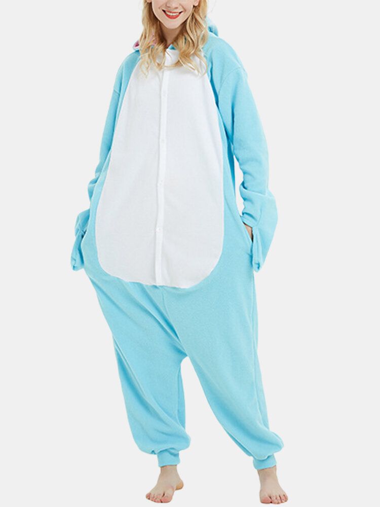 Kobiety Śliczne Narwhal Patchwork Polar Kombinezon Domowy Luźne Kombinezony Z Kapturem Zwierząt
