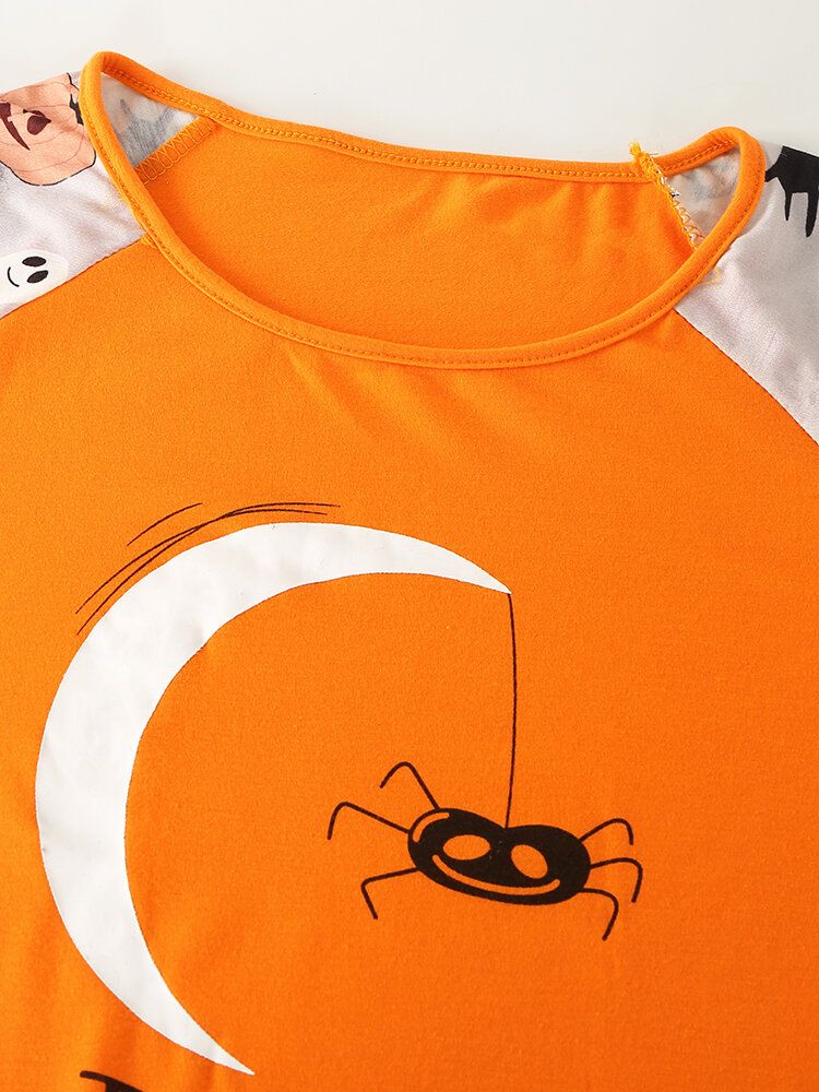 Męska Kreskówka Nadruk Na Halloween Patchwork Wokół Szyi Luźna Z Długim Rękawem Zestaw Piżam Domowych Na Co Dzień