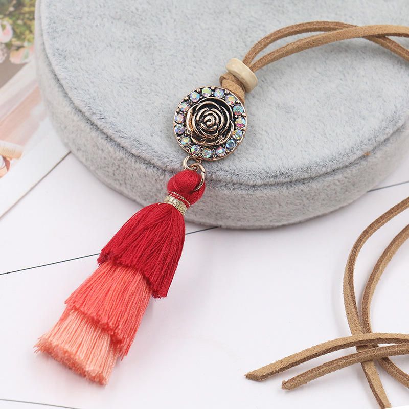 Damski Naszyjnik W Stylu Boho Gradient Kolorowe Frędzle Wisiorek Etniczny Modny Naszyjnik Dla Kobiet