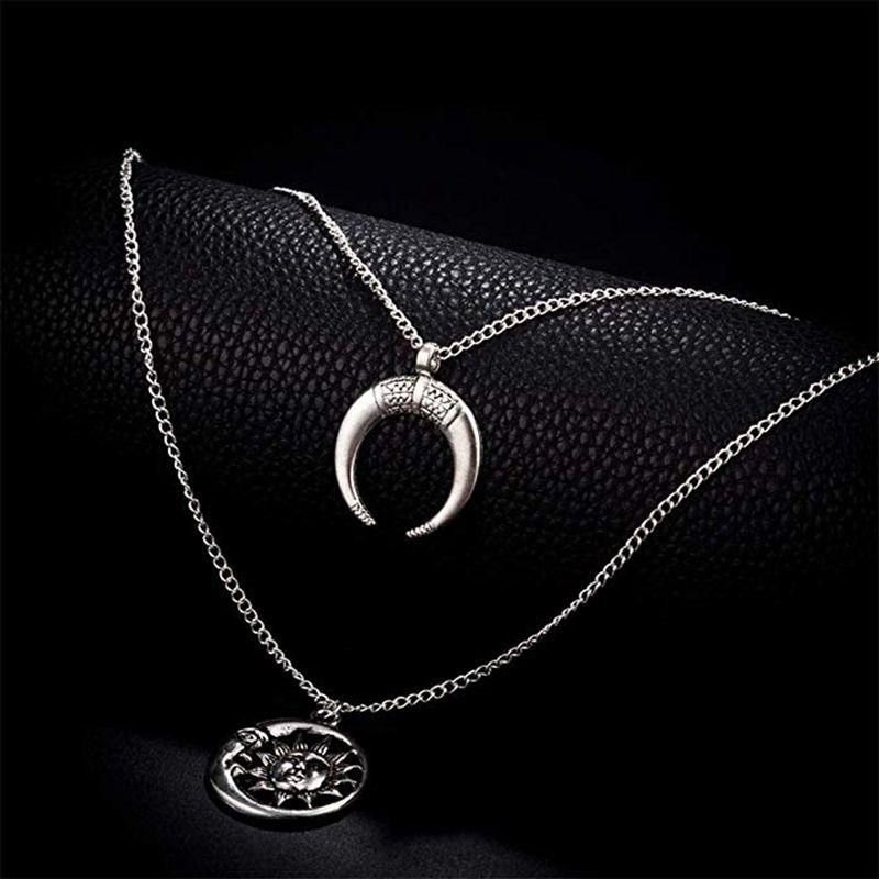 Vintage Sun Moon Naszyjnik Charm Chain Wielowarstwowy Naszyjnik Biżuteria Dla Kobiet