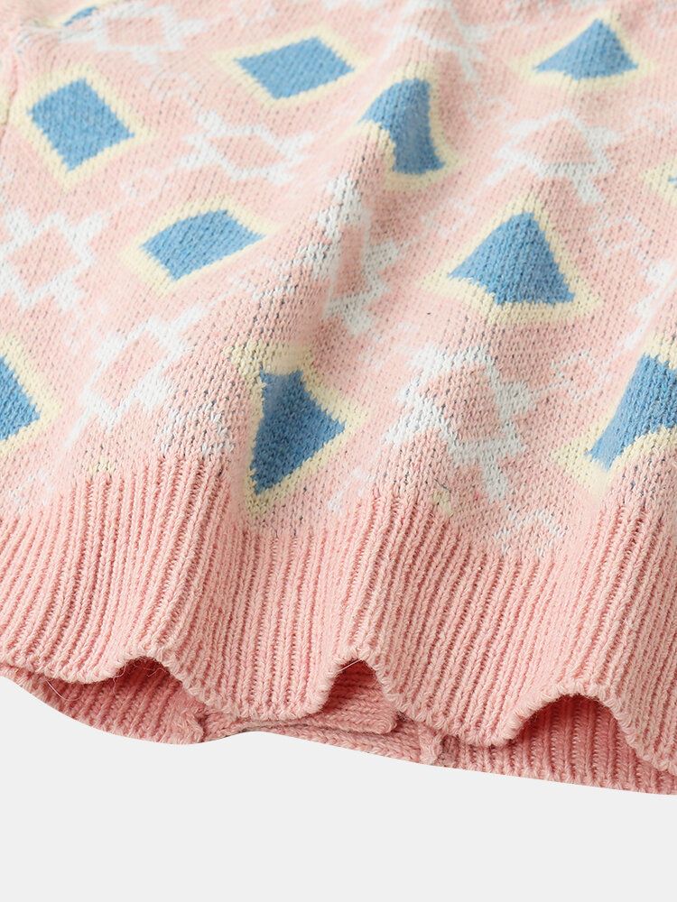 Kobiety Argyle Pattern Geometryczny Dzianinowy Kardigan Z Animowanymi Guzikami