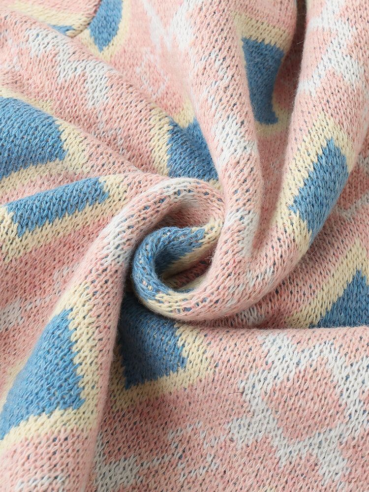Kobiety Argyle Pattern Geometryczny Dzianinowy Kardigan Z Animowanymi Guzikami