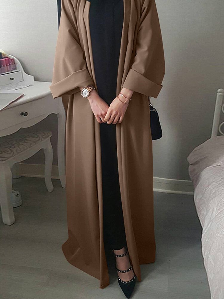 Kobiety Vintage Solid Color Loose Casual Cardigan Abaya Kaftan Szata Z Długim Rękawem