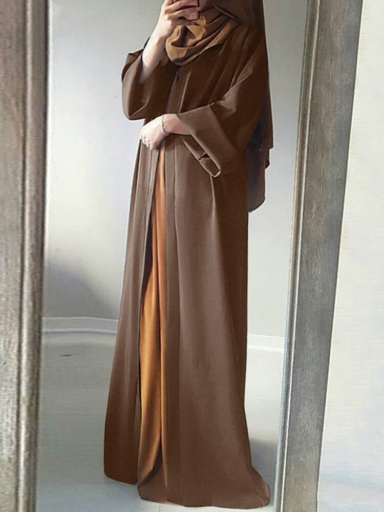 Kobiety Vintage Solid Color Loose Casual Cardigan Abaya Kaftan Szata Z Długim Rękawem