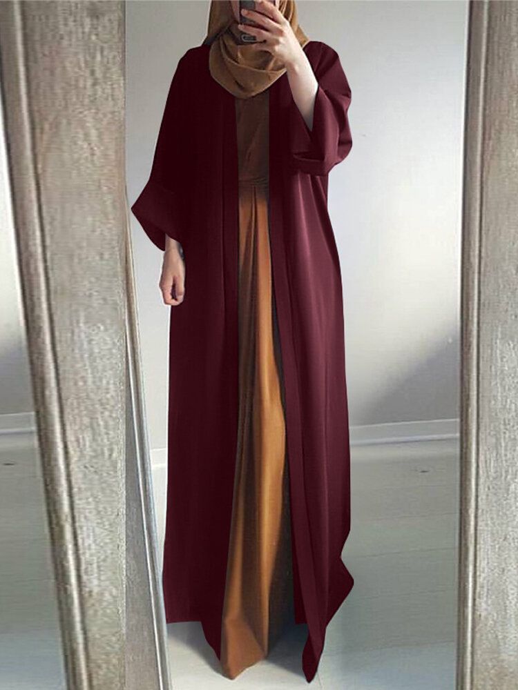 Kobiety Vintage Solid Color Loose Casual Cardigan Abaya Kaftan Szata Z Długim Rękawem