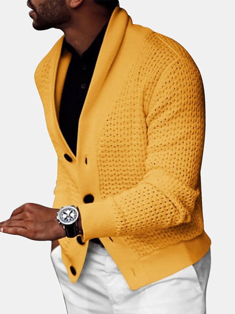Męski Sweter Z Dzianiny W Prążki Z Guzikami Z Przodu Z Klapami W Stylu Casual Z Długim Rękawem