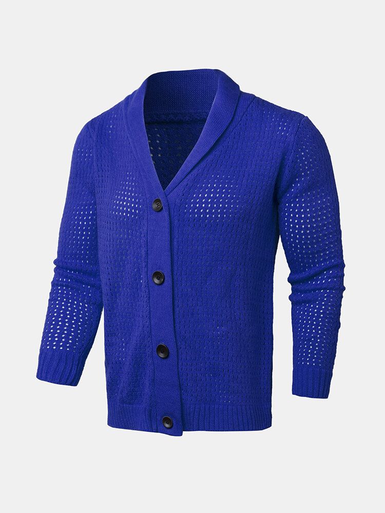 Męski Sweter Z Dzianiny W Prążki Z Guzikami Z Przodu Z Klapami W Stylu Casual Z Długim Rękawem