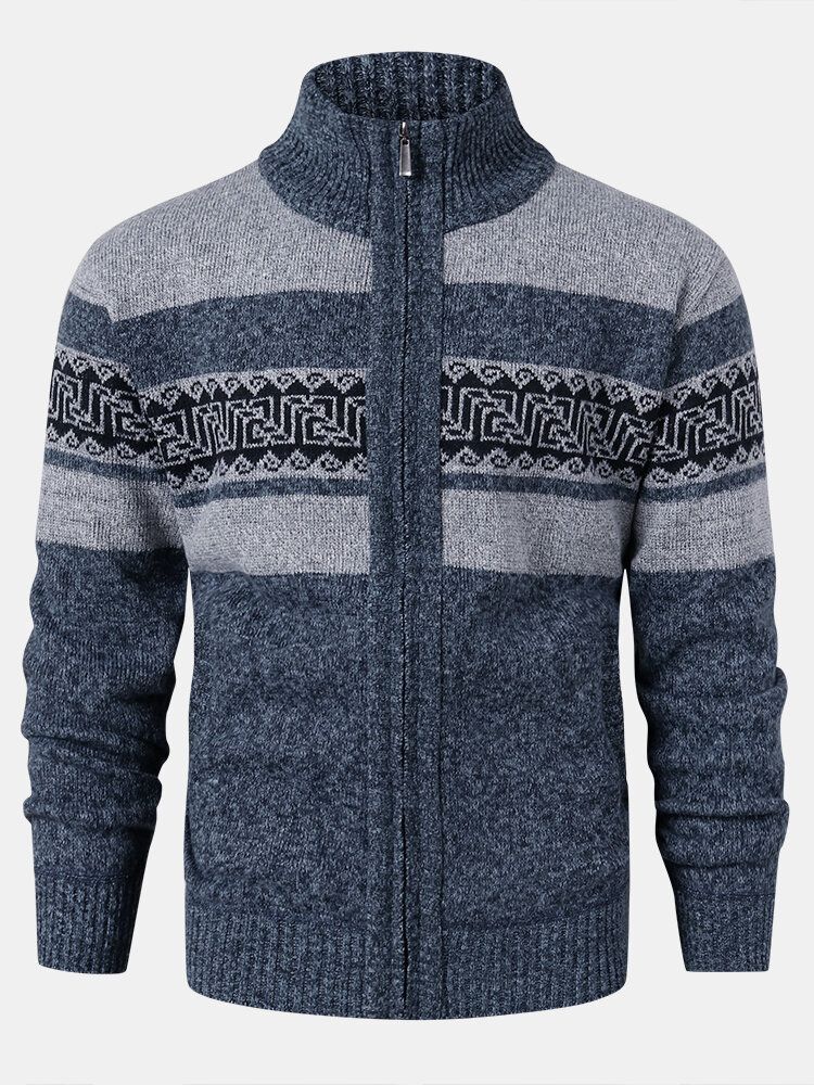 Męskie Rozpinane Swetry Rozpinane Z Przodu W Stylu Vintage Ze Skośną Kieszenią