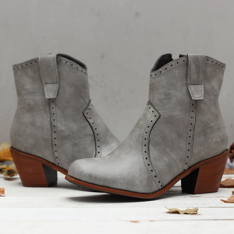 Kobiety Casual Retro Pointed Toe Zipper Masywny Obcas Botki