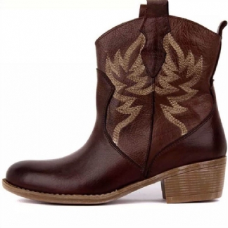 Kobiety Folkways Floral Haftowane Chunky Heel Slip-on Krótkie Kowbojskie Buty