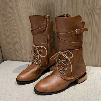 Kobiety W Dużym Rozmiarze Wiązane Z Bocznym Zamkiem Eleganckie Skórzane Buty Jeździeckie Na Co Dzień