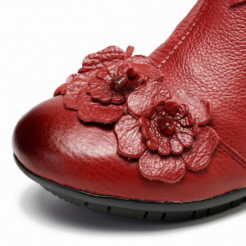 Kobiety W Stylu Vintage Z Prawdziwej Skóry Ręcznie Robione Kwiaty Na Niskim Obcasie Krótkie Buty Do Kostek