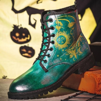 Mężczyźni Skórzane Halloween Śmieszne Drukarnie Miękka Podeszwa Okrągły Toe Zasznurować Dorywczo Buty Na Platformie