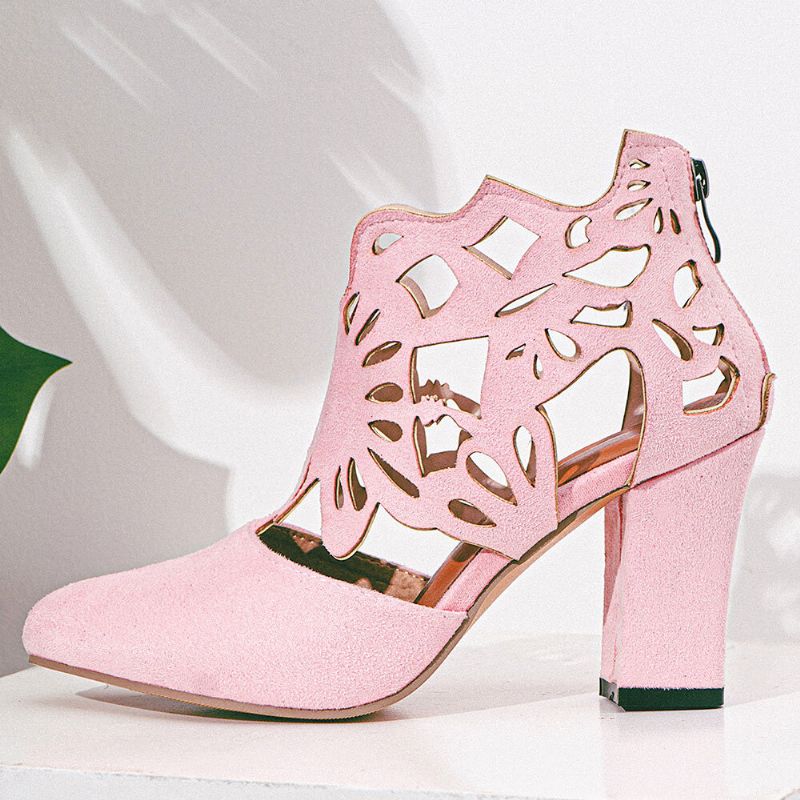 Plus Size Kobiety Hollow Design Szpiczasty Nosek Z Tyłu Na Suwak Casual Buty Na Wysokim Obcasie