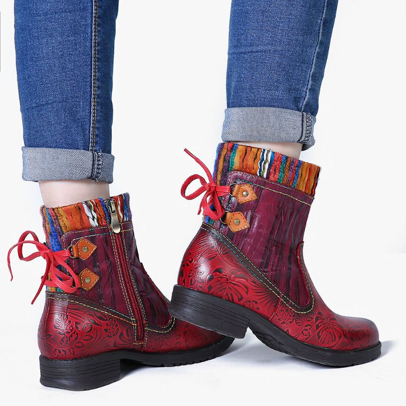 Retro Prawdziwej Skóry Łączenie Wełniane Szwy Miękkie Buty
