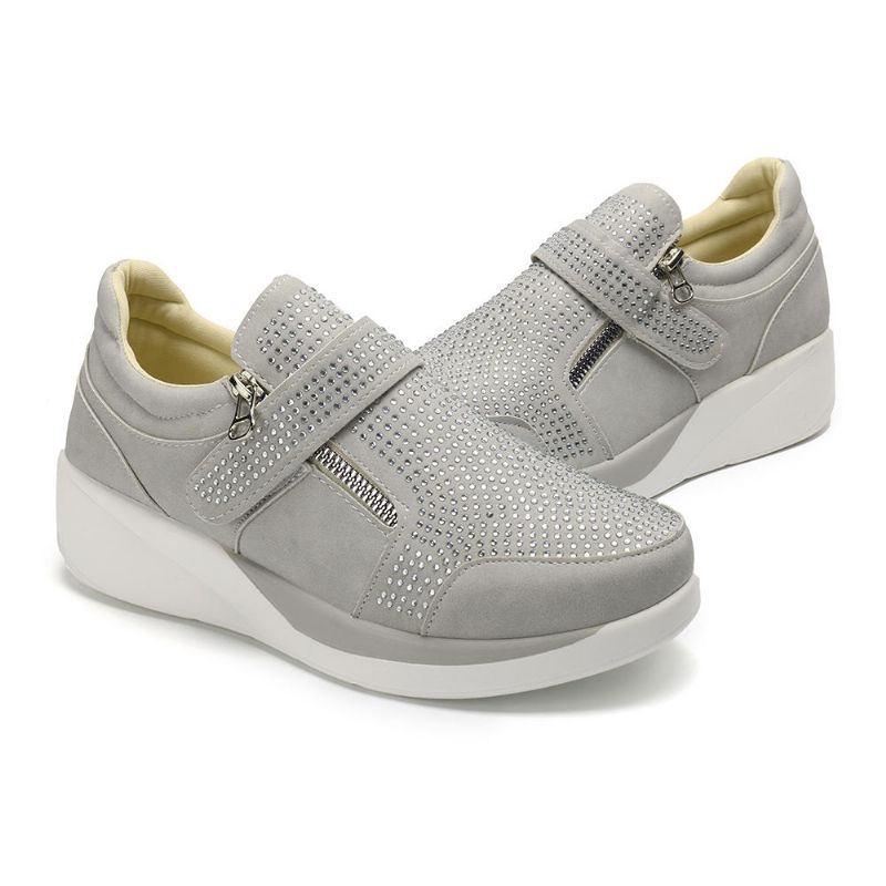 Kobiety Mesh Hook Loop Zipper Kliny Casual Sneakers